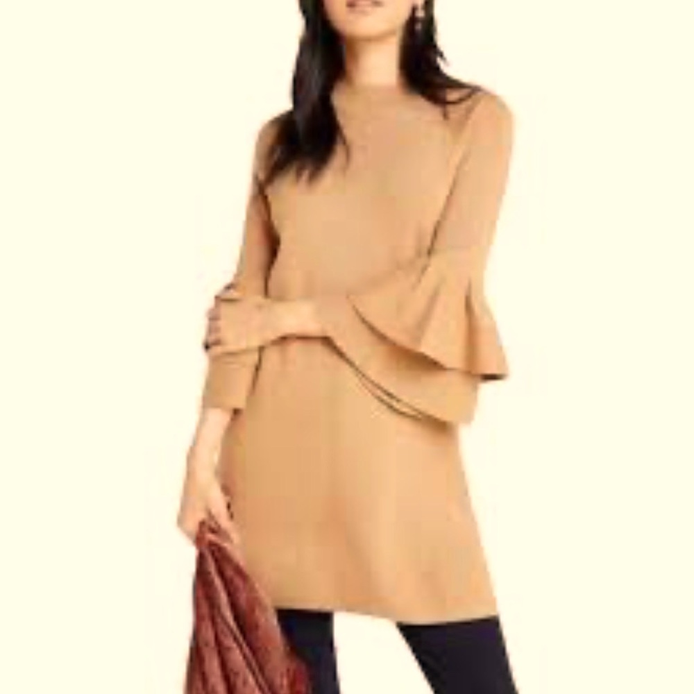 Anthropologie Carmel/ copper sweater dress with bell sleeves. New without tags